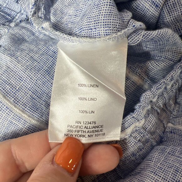 Ellen Tracy Old Money Coastal Women 100% Linen Shorts Size M Blue Striped - Picture 5 of 5